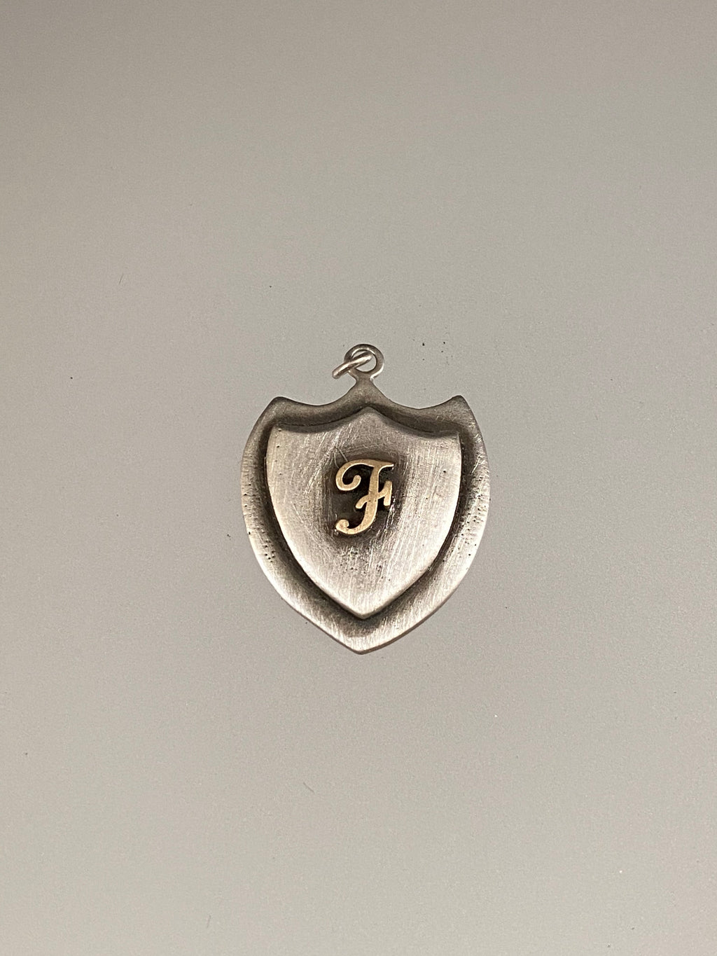Engraved Large Trident Shield 14K 'F' Initial