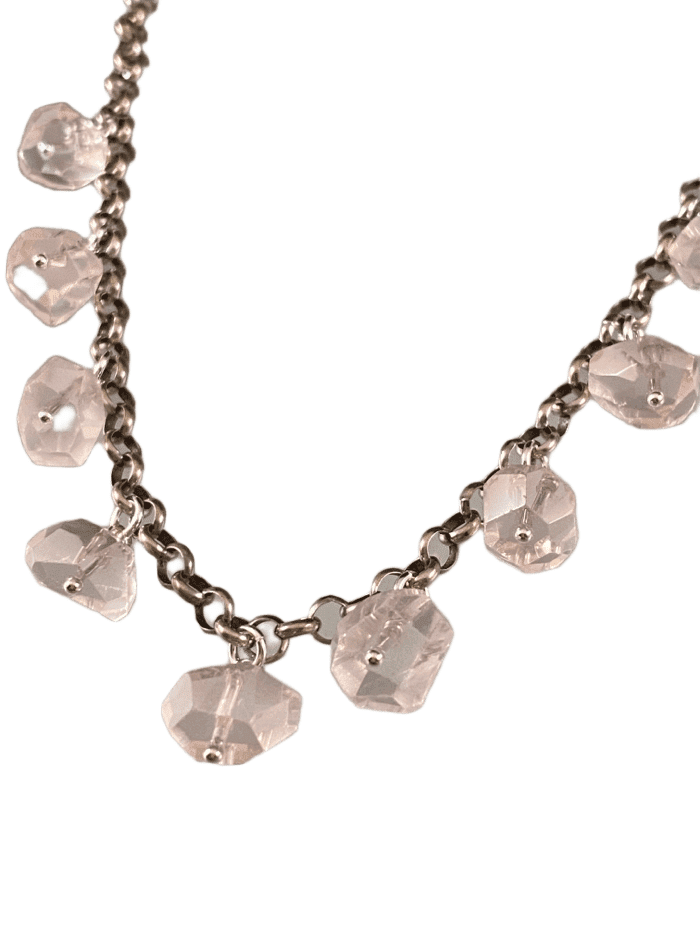 16" Faceted Rose Quartz Gemstone Sterling Silver Charm Necklace