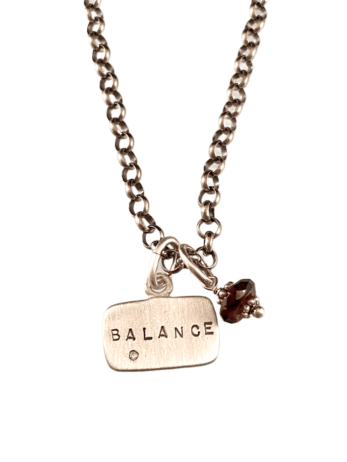 18” Sterling 'Balance' Diamond Tag Garnet Charm Necklace