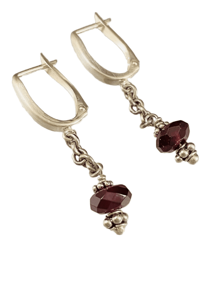 Sterling & Garnet Chain Drop Earrings