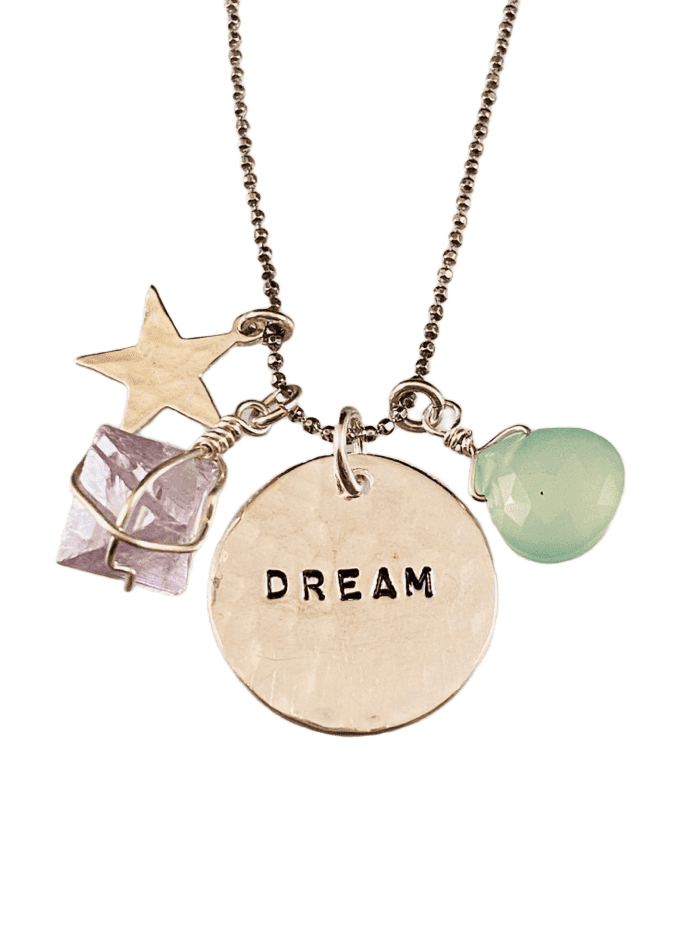 18” Dream & Star Gemstone Charm with Necklace Fluorite & Chalcedony