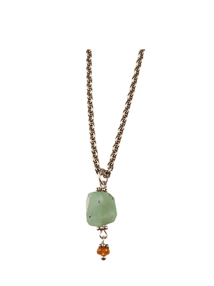 16" Faceted Chrysoprase & Mexican Fire Opal Charm Necklace