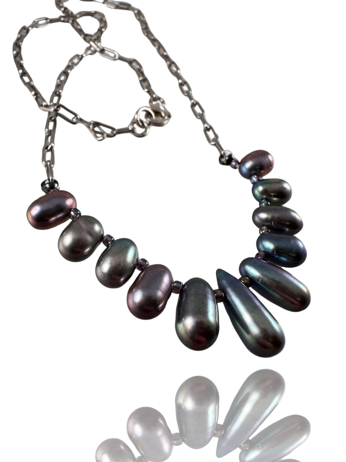 18” Gray Freshwater Pearl on Paper Clip Chain Necklace