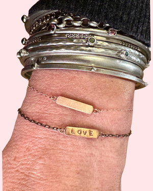 14k Rose Gold Love ID Bracelet on Sterling Chain
