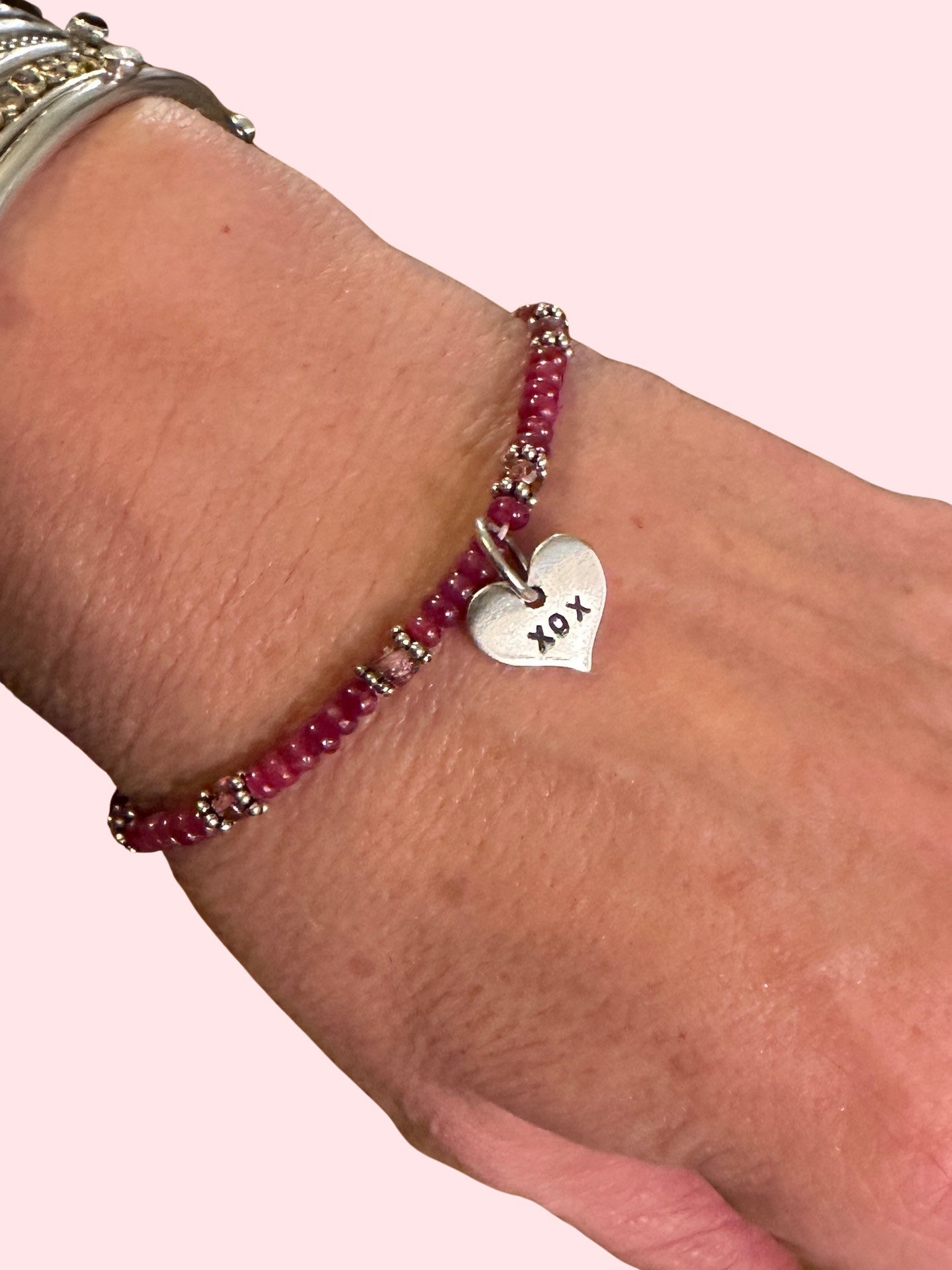 Ruby & Pink Tourmaline Beaded Toggle Bracelet
