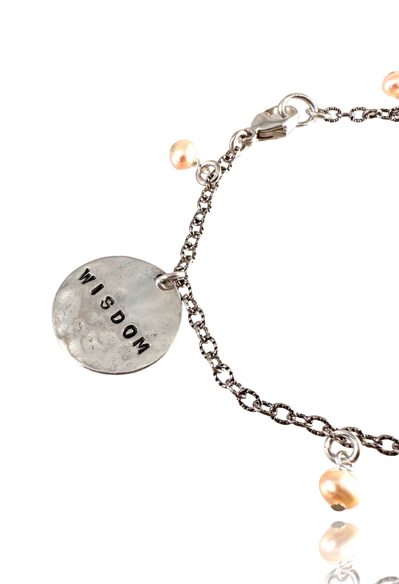 Sterling Silver Wisdom Courage Strength Pearl Charm Bracelet
