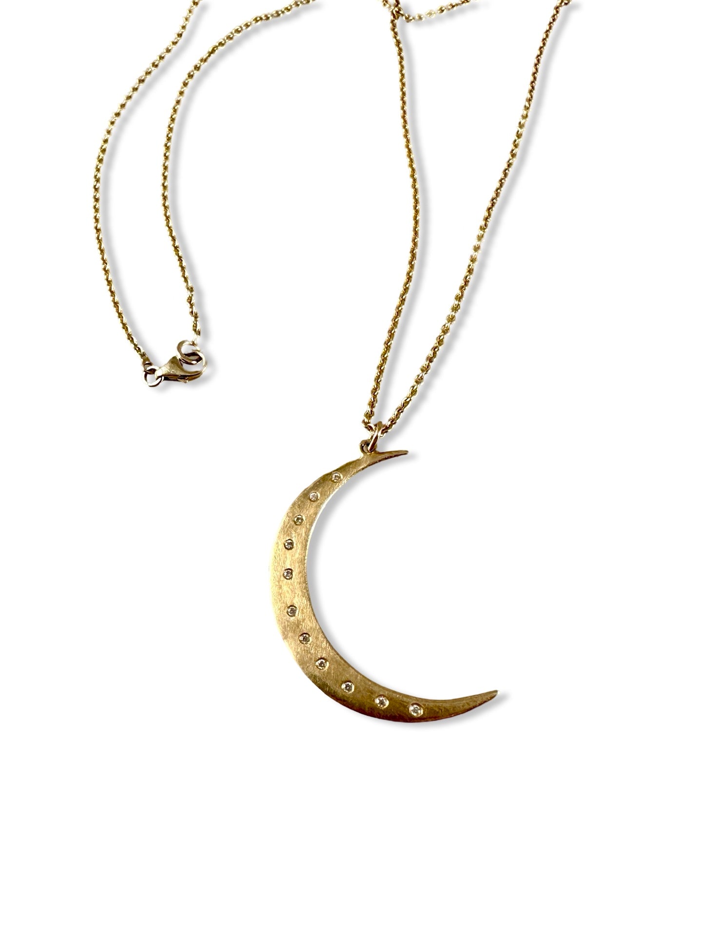 14k Gold 18” Crescent Moon Necklace with Diamonds