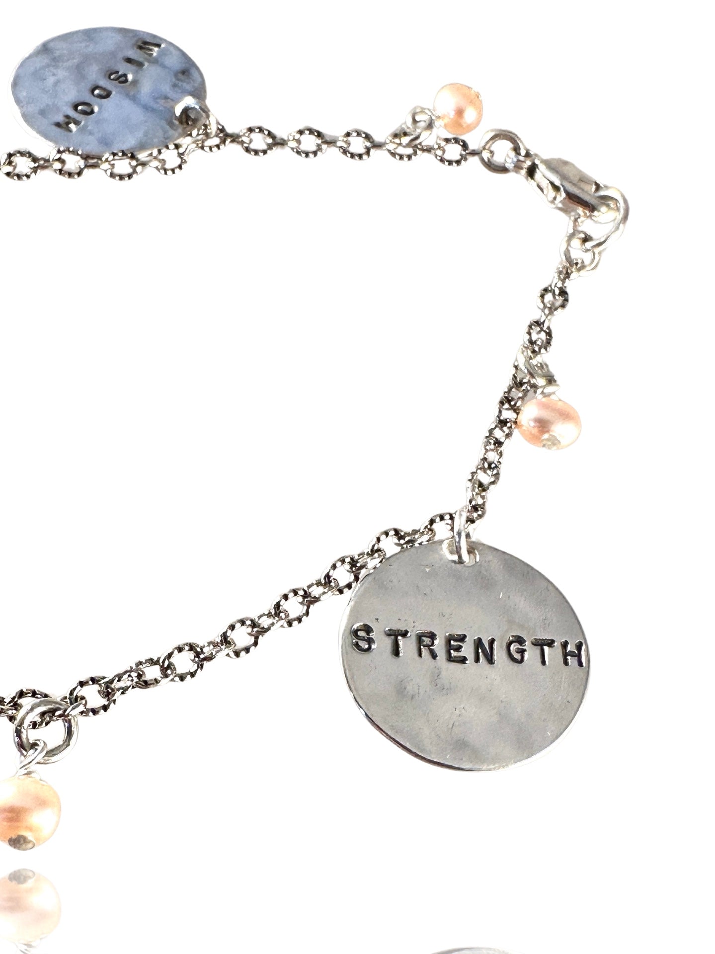 Sterling Silver Wisdom Courage Strength Pearl Charm Bracelet