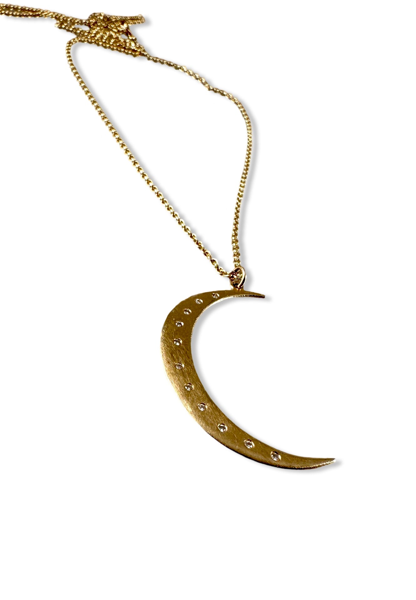 14k Gold 18” Crescent Moon Necklace with Diamonds