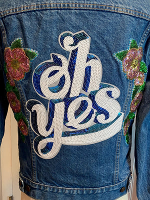 'Oh Yes' Floral Sequin Jean Jacket. Size L