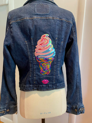 Ice Cream Sequin Jean Jacket Size L/XL