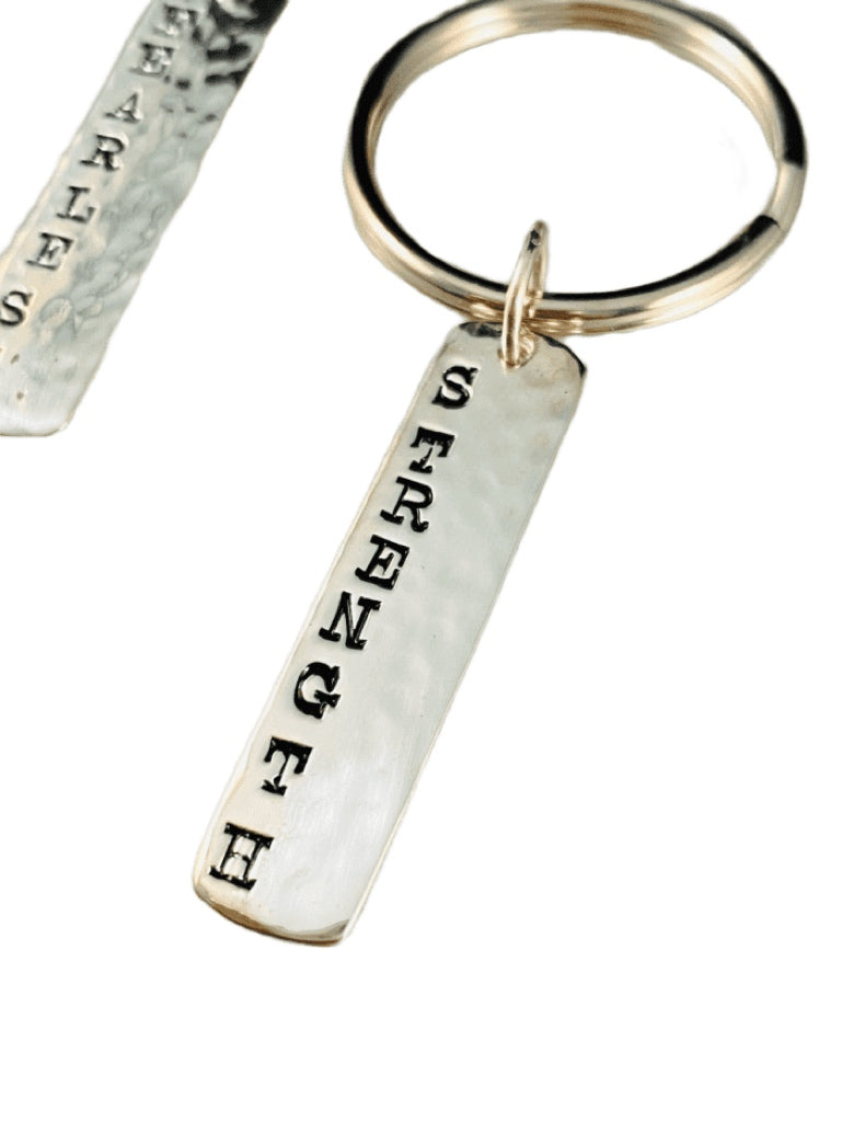 Sterling 'Strength' & ‘Fearless’ Charm Key Ring
