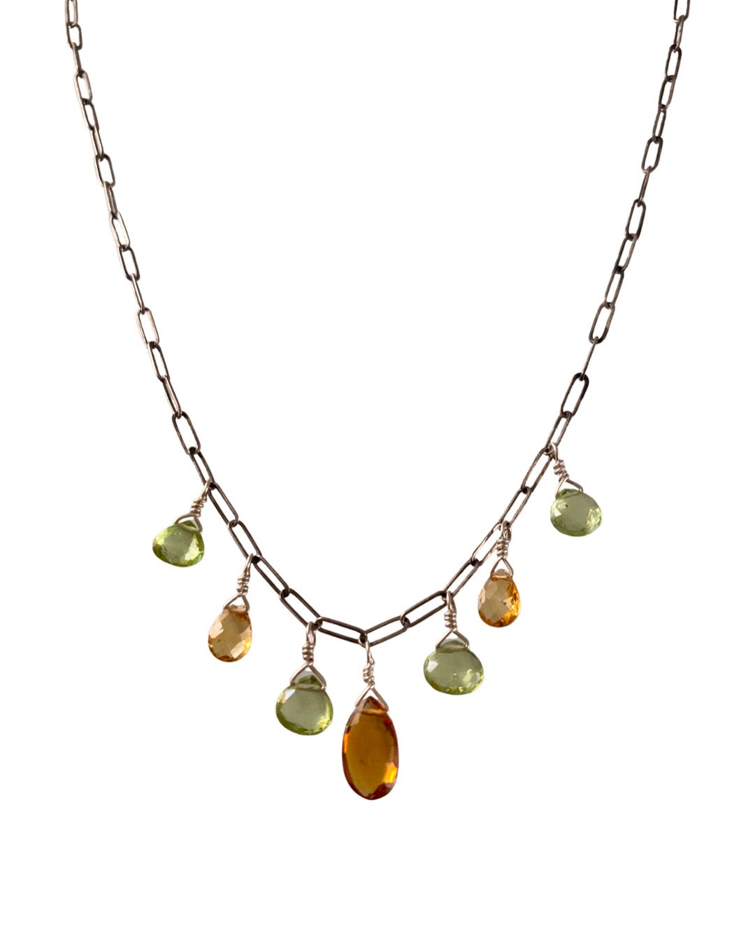 18” Sterling Silver Briolette Gemstone Charm Necklace