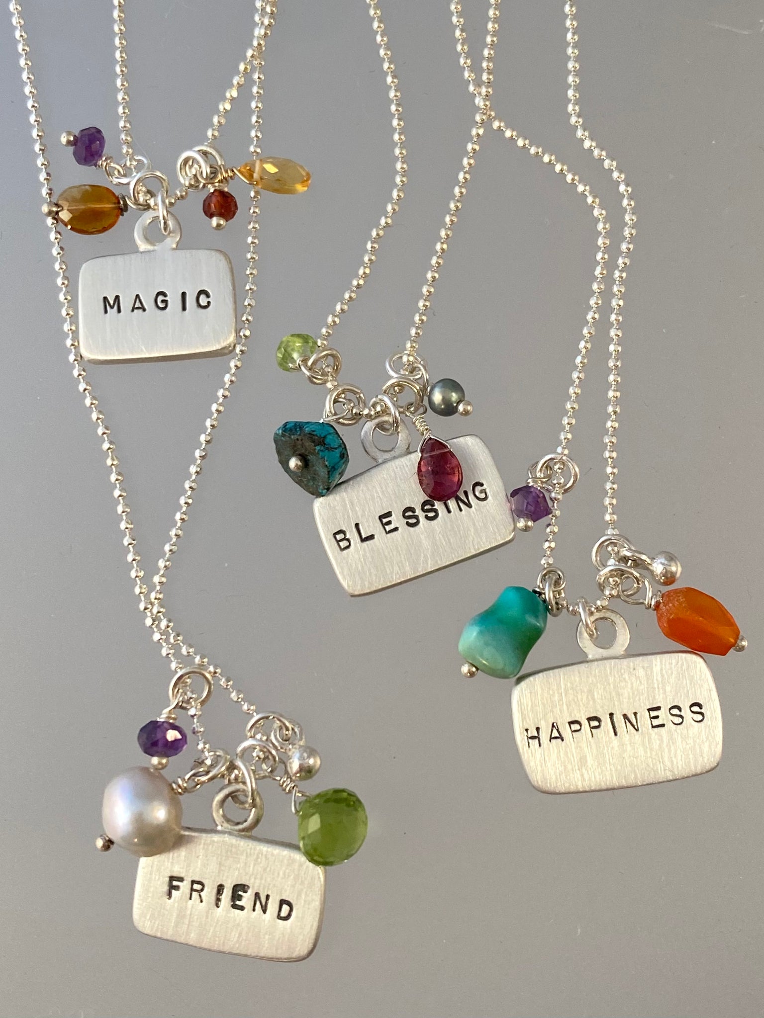 Sterling Silver Love Beads Tag Charm Necklace