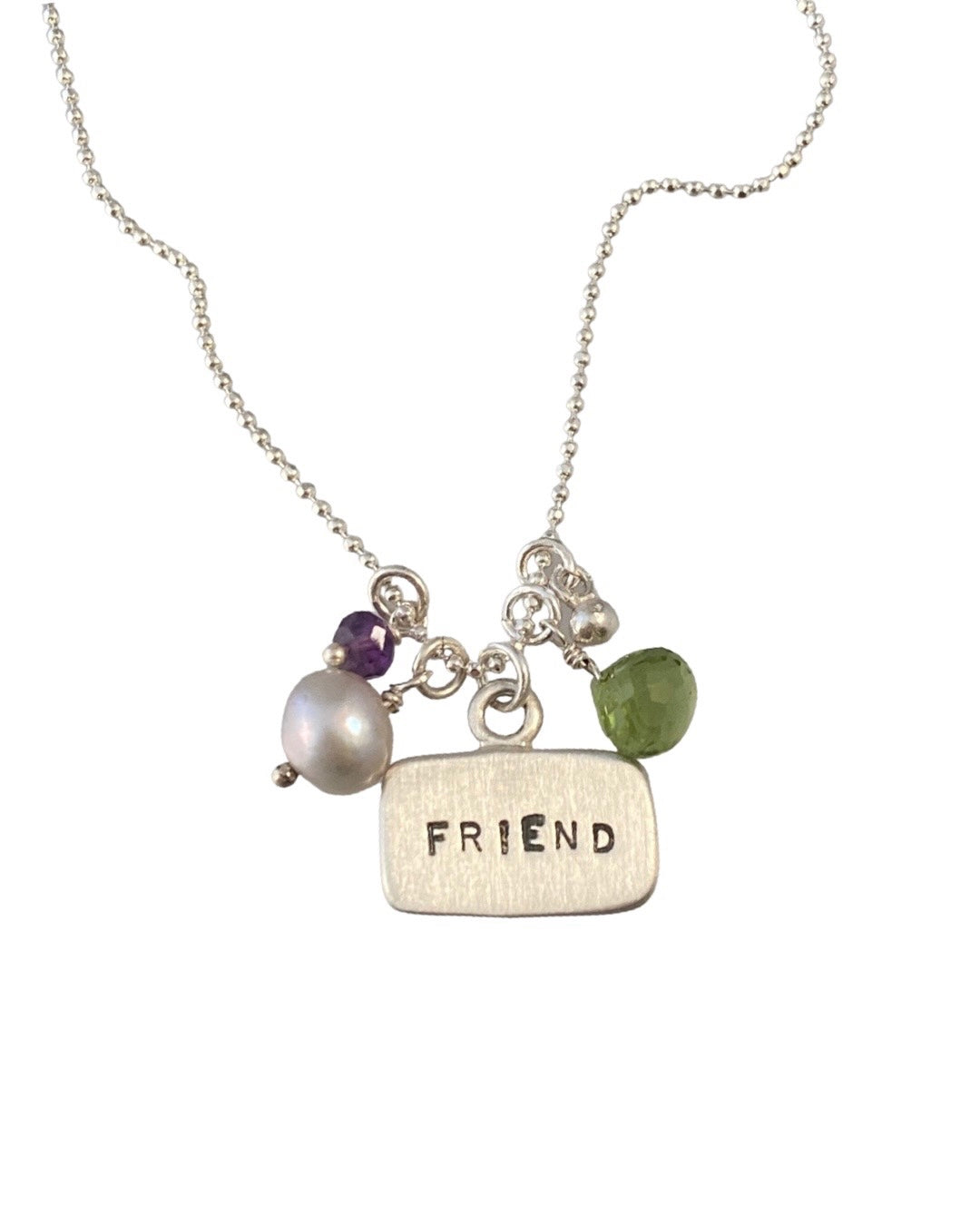 Sterling Silver Love Beads Tag Charm Necklace