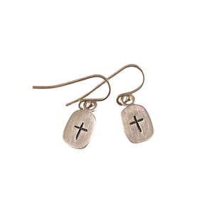 Sterling Small Cross Tag Earrings