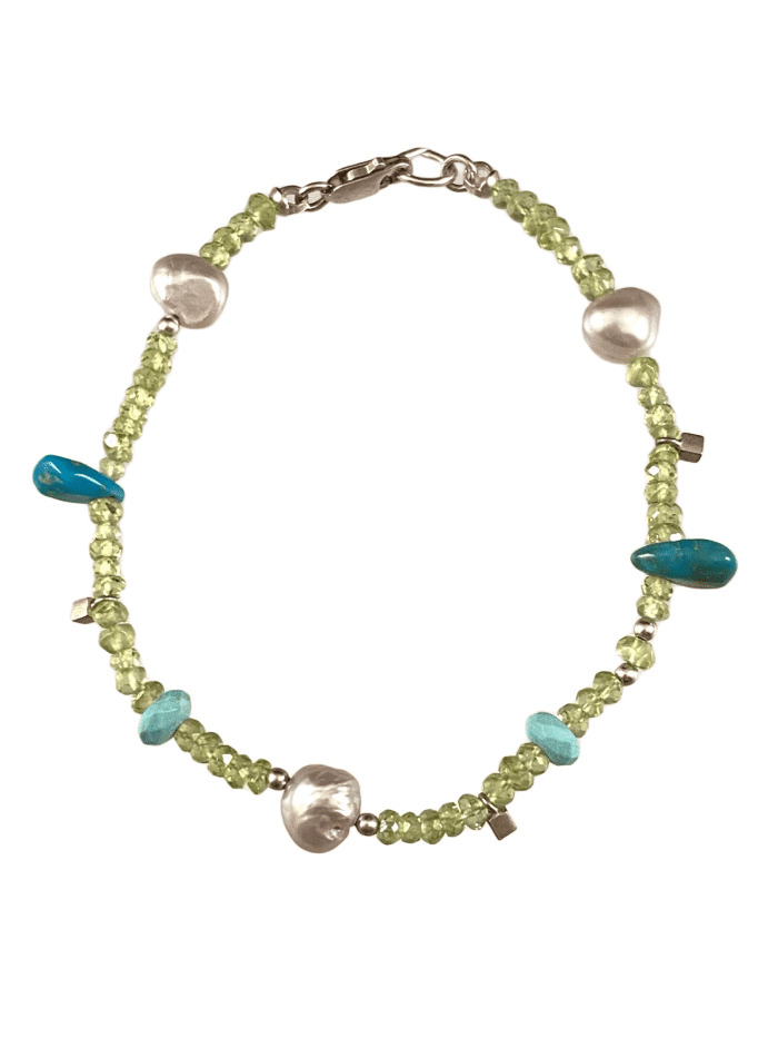 Peridot Pearl & Turquoise Mixed Gemstone Bracelet