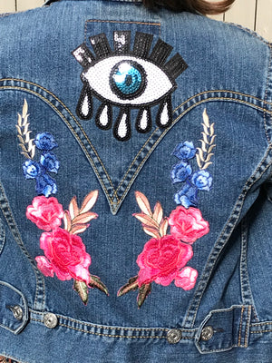 Flowers & Evil Eye Jean Jacket