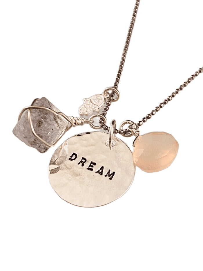 18” Dream & Star Gemstone Charm with Necklace Fluorite & Pink Chalcedony