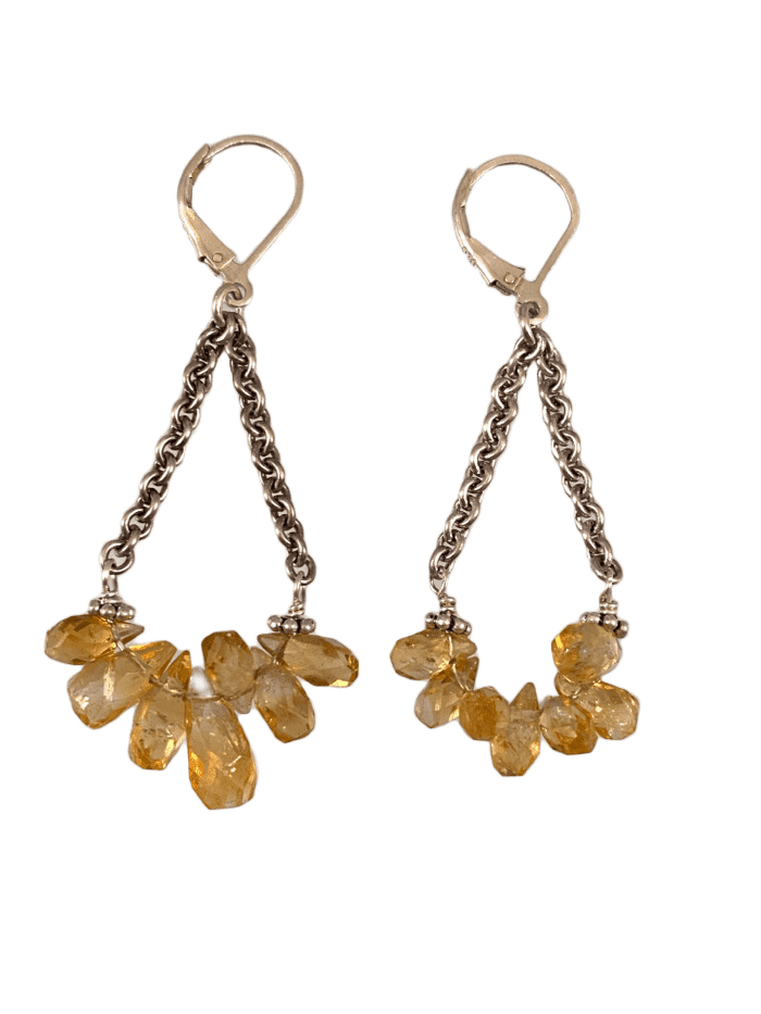 Sterling & Gemstone Teardrop Chain Drop Earrings