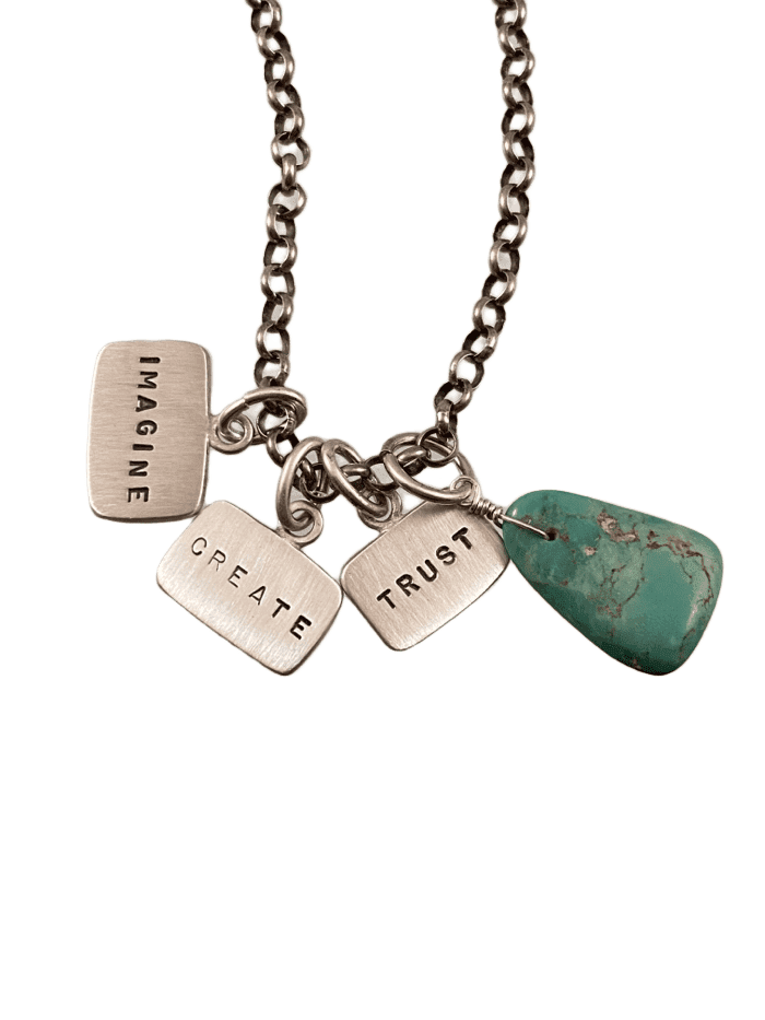 Imagine Create Trust Triple Tag Charm Necklace with Turquoise