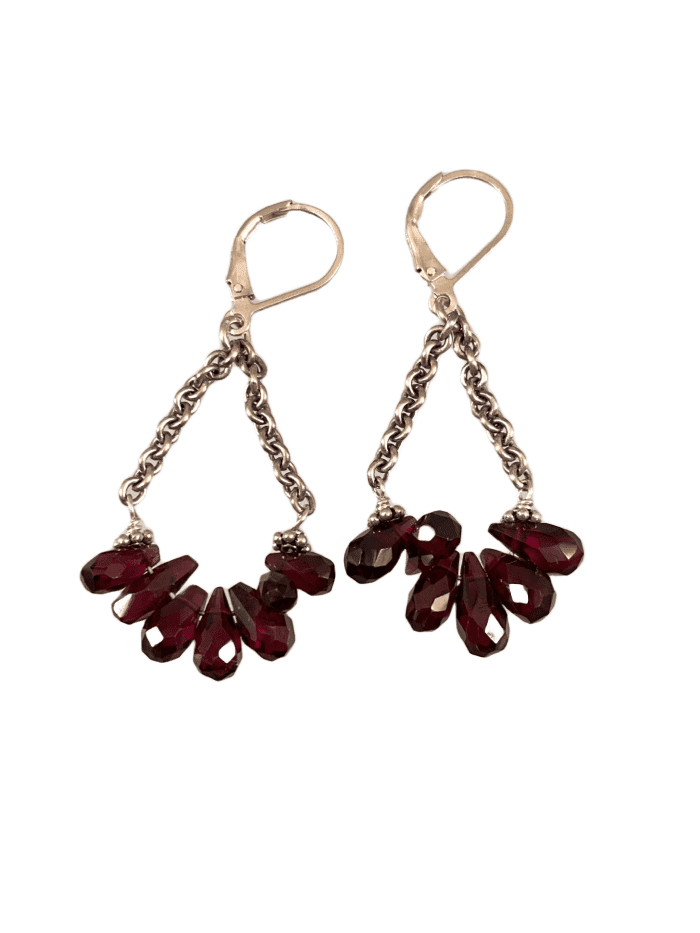 Sterling & Gemstone Teardrop Chain Drop Earrings