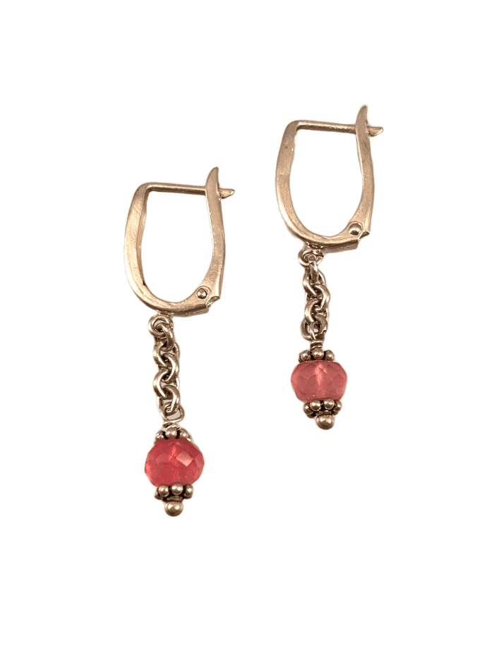 Sterling & Rubellite Chain Drop Earrings