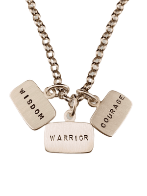 18” Sterling Silver Wisdom Warrior Courage Tag Charm Necklace