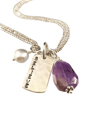 18" Sterling 'Believe' Charm Necklace