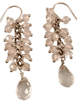 Sterling Rose Quartz & Quartz Cluster Drop Earrings