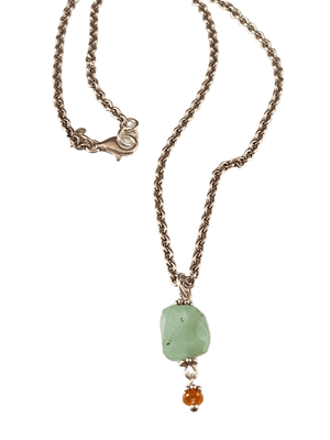 16" Faceted Chrysoprase & Mexican Fire Opal Charm Necklace