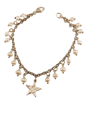 Star and White Pearl Sterling Silver Charm Bracelet