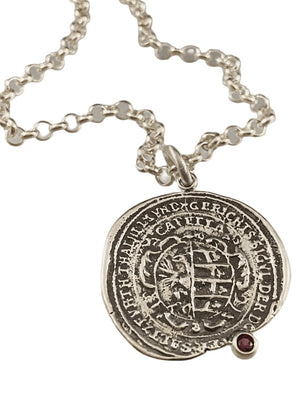 18" Sterling Silver Crest Necklace with Garnet
