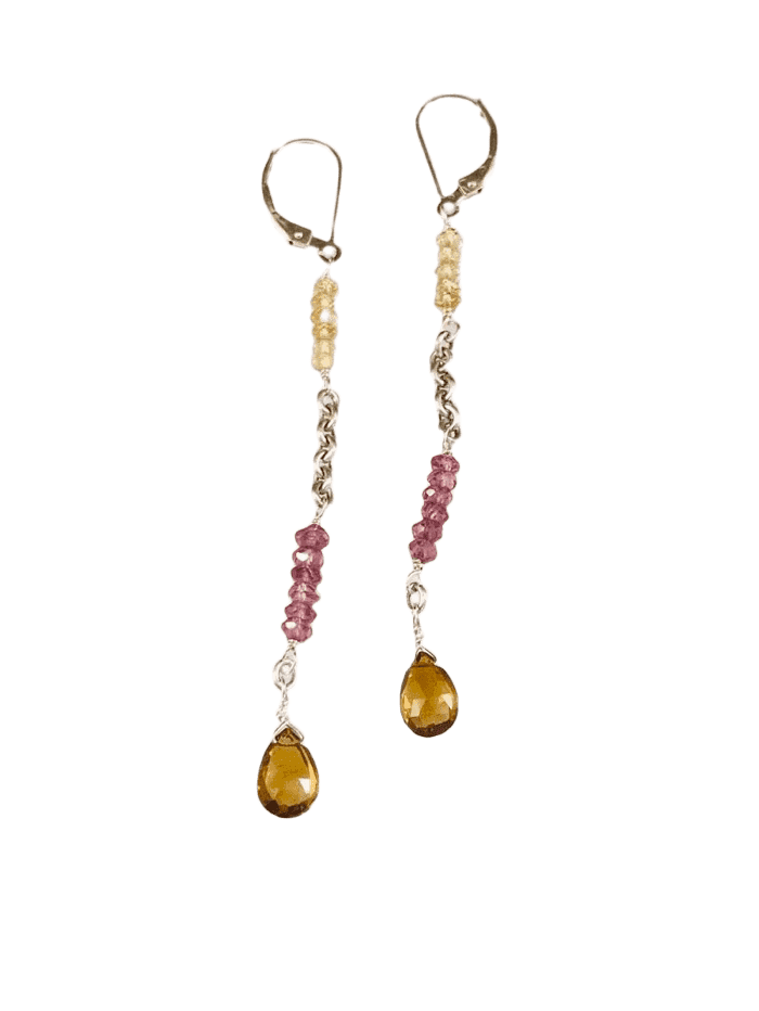 Sterling Garnet & Citrine Chain Drop Earrings