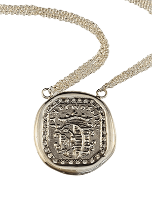 16" Sterling Silver Square Crest on Chain with Diamonds