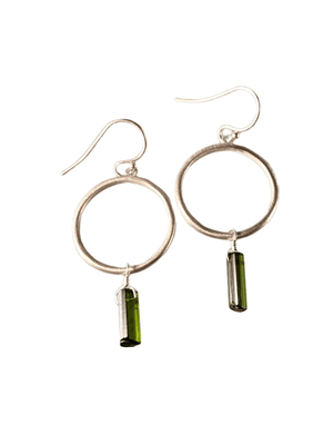 Sterling Circle and Chrome Diopside Drop Earrings