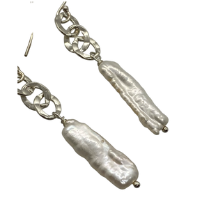 White BIWA Pearl Chain Drop Earrings
