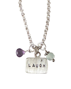 Sterling Diamond Tag & Gemstone Charm Necklace