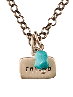 Friend Sterling Silver Tag Charm Bracelet with Turquoise Drop