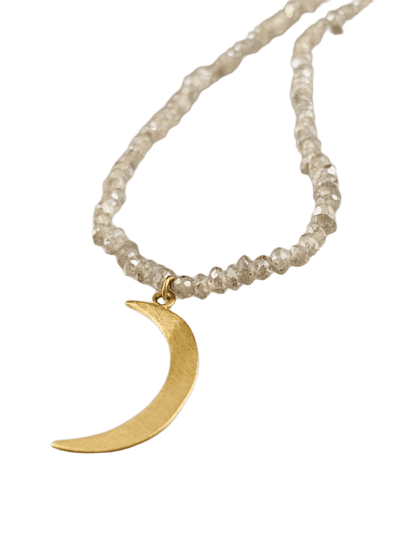 18” 14k Gold Moon Necklace on Faceted Labradorite