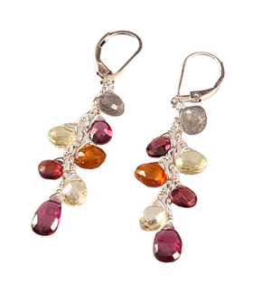 Garnet Topaz Lemon Quartz Citrine Labradorite Silver Waterfall Gemstone Earrings