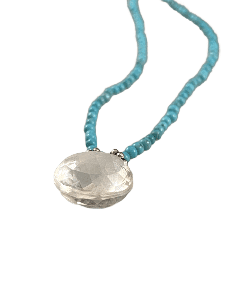 Turquoise Bead Necklace with Quartz Crystal Teardrop Necklace