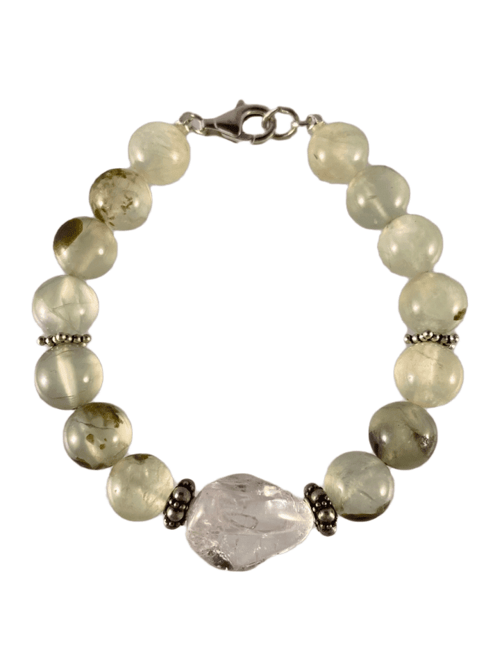 Prehnite Gemstone and Quartz Crystal Gemstone Bracelet