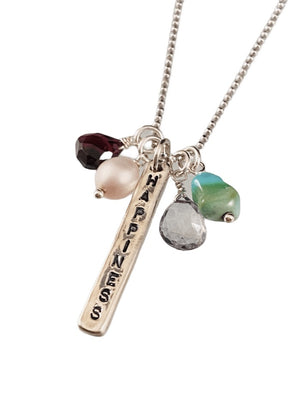 16" Happiness Matchstick Gem Charm Necklace Turquoise Sapphire Garnet & Pearl