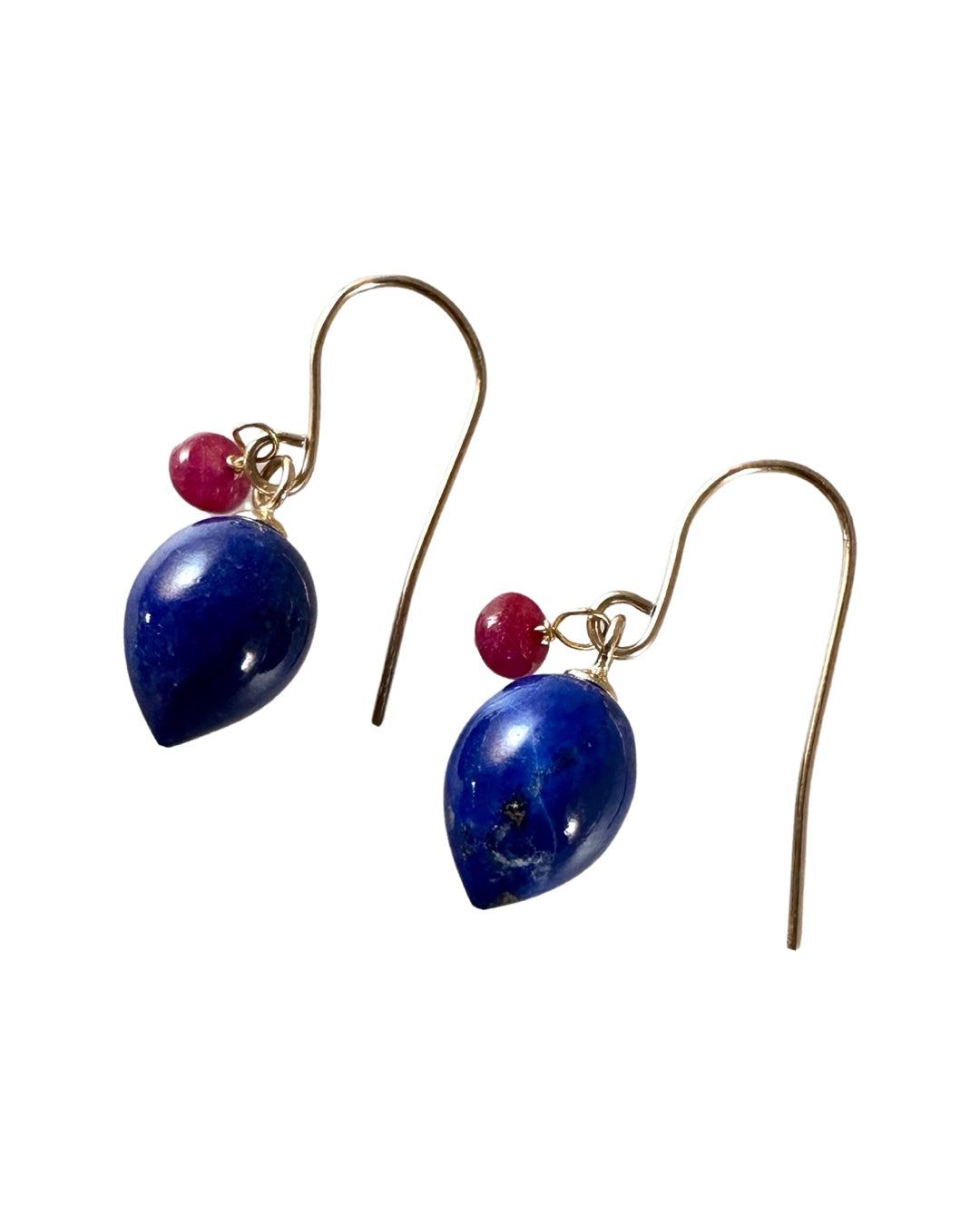 Lapis & Ruby 14k Gold Drop Earrings