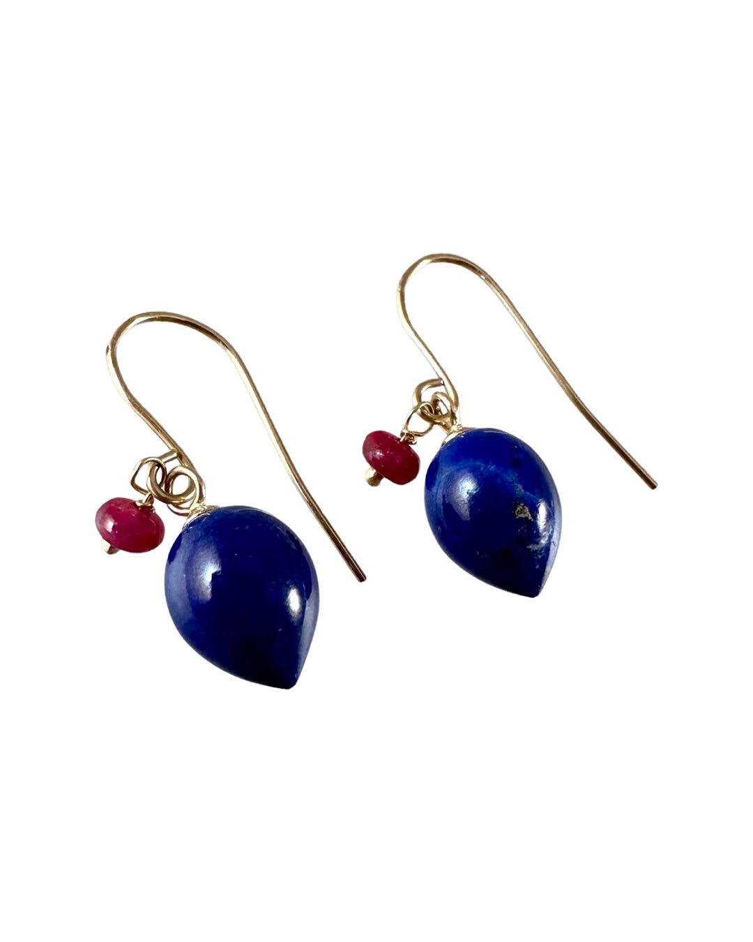 Lapis & Ruby 14k Gold Drop Earrings