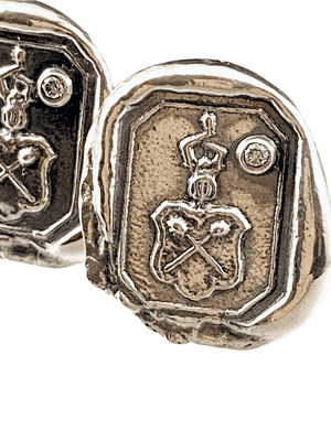 Sterling Silver Crest Diamond Cufflinks