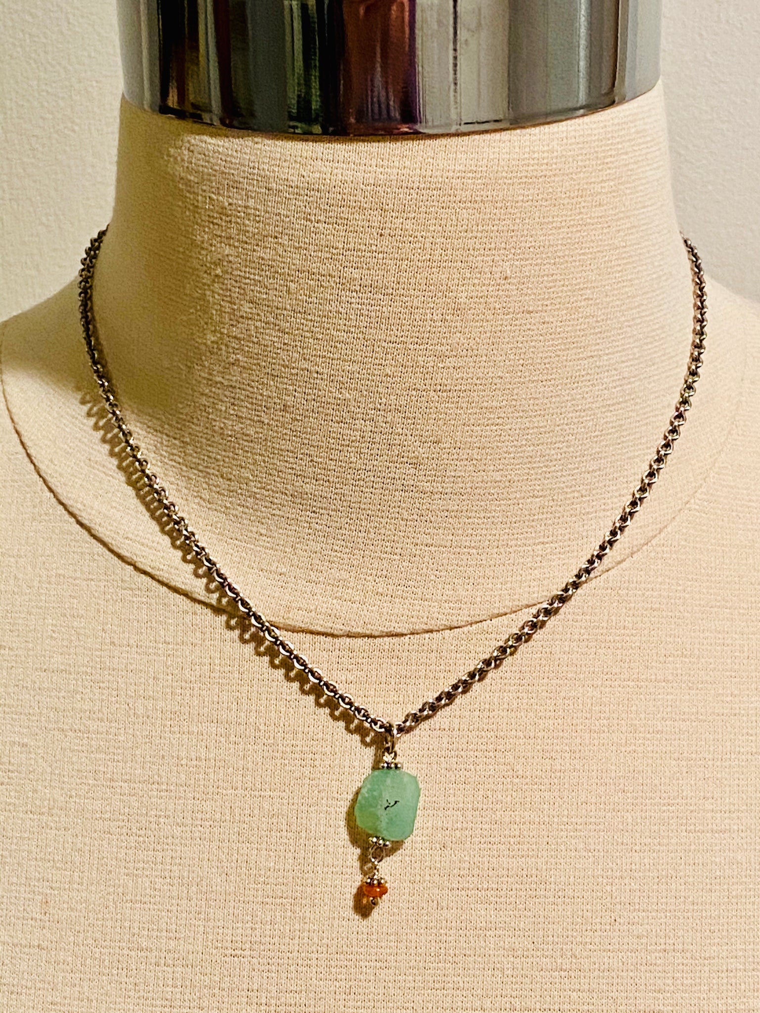 16" Faceted Chrysoprase & Mexican Fire Opal Charm Necklace