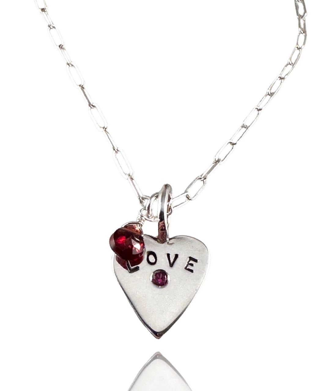 Love Heart Ruby & Garnet Charm Necklace