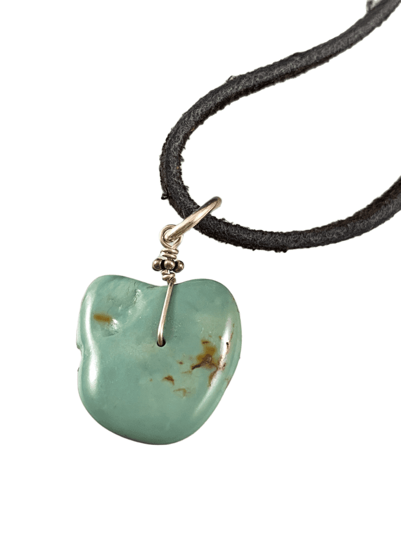 16" Turquoise Nugget on Black Suede Necklace